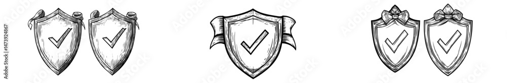 Poster a protected icon of a security shield exists in various forms, including line and glyph versions, ou