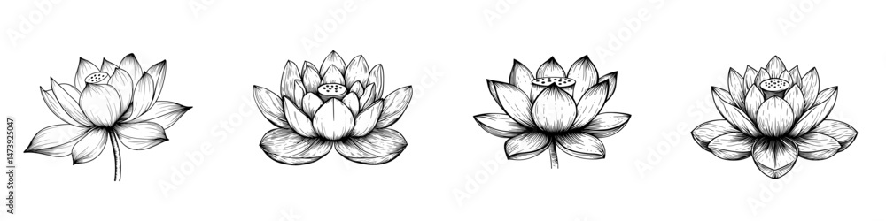 Poster a linear icon representing a lotus flower is suitable for mobile and web design concepts, as well as