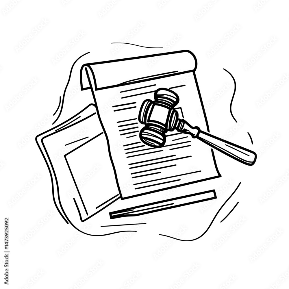 Poster an icon representing a law document file line, characterized by a linear style, is utilized in mobil