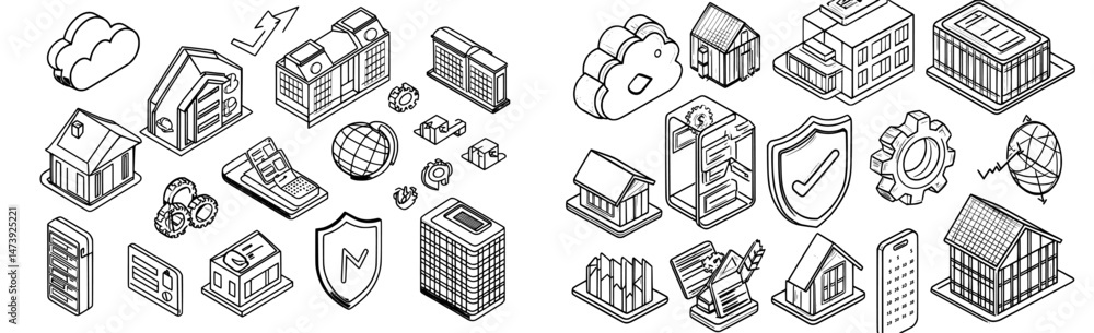 Poster the web ui icon set is a modern and colorful collection of linear symbols, including illustrations o