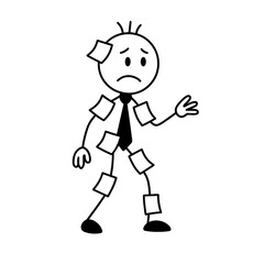 Stressed businessman overwhelmed by sticky note reminders