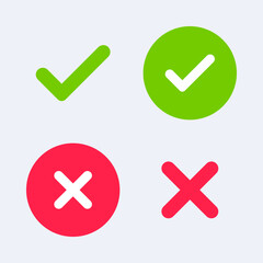 Green checkmark and a red x.