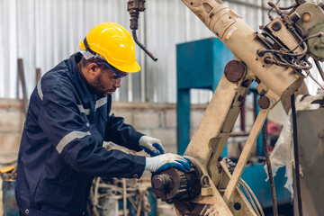 Workers Factory or Engineering work at factory site check up machine or products in site. Foreman...