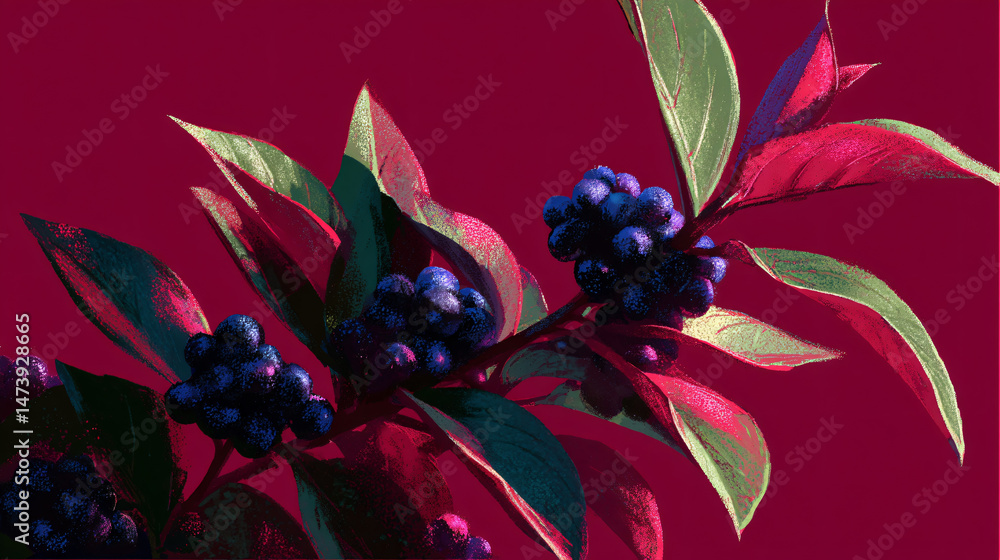 Poster a vibrant clustering of berry on a ruby background