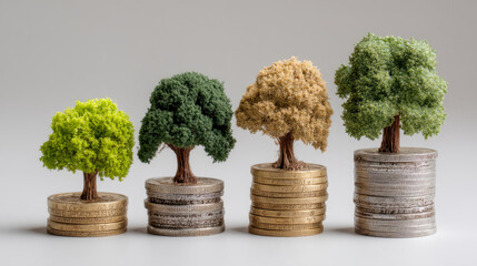 Growth of Trees Symbolizing Investment and Financial Progress on Stacks of Coins, Generative AI