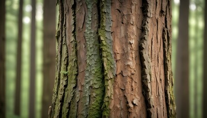 Obraz premium Detailed view of a textured tree trunk in a serene forest, showcasing the natural world.