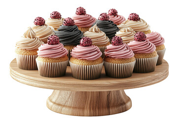 Delicious cupcake display bakery showcase food photography elegant setting eye-level view tempting dessert aesthetics for culinary enthusiasts