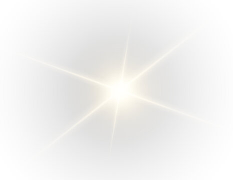 Golden Starburst Light Effect — Radiant Glow and Sparkling Elements for Night Sky, Outdoor Backgrounds, and Transparent Cosmic Illumination Designs