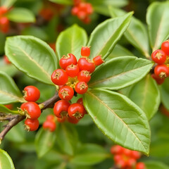 Fototapeta premium Close-up of Narrowleaf Firethorn (Pyracantha angustifolia)