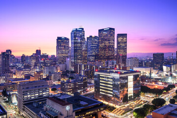Fototapeta premium Los Angeles downtown skyline at sunset 