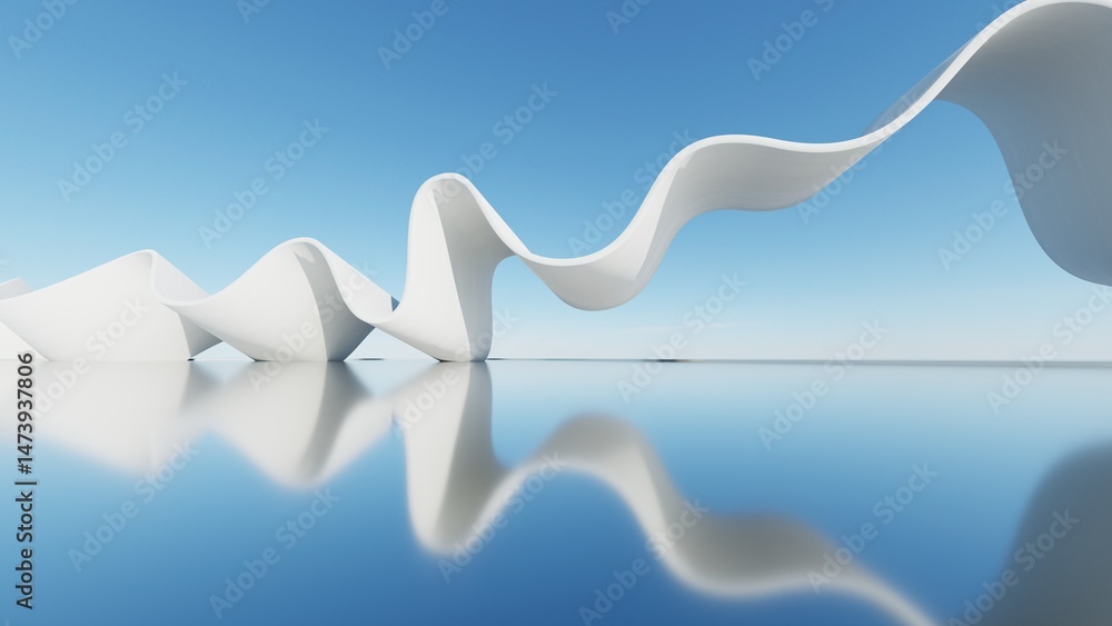 Poster 3d illustration of abstract minimal architecture background, geometric architectural with wavy curve design, Car presentation