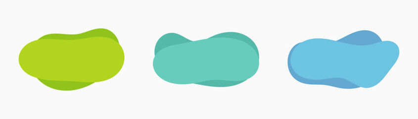Blob liquid amoeba banners in various shapes set. Green and blue colors smooth modern cloud backgrounds. Vector illustration.