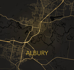 Minimalist city map of Albury, Australia in gold and black