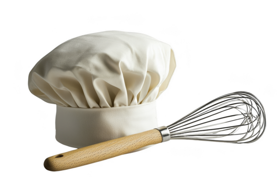 Culinary creation in the kitchen chef's hat and whisk cooking essentials home cooking environment close-up perspective food preparation art