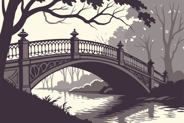 117 intricate gothic bridge, arched structure, silhouette, dramatic shadows, water reflection, architectural design, elegant ornamental details, atmospheric lighting, moody and mystical landscape