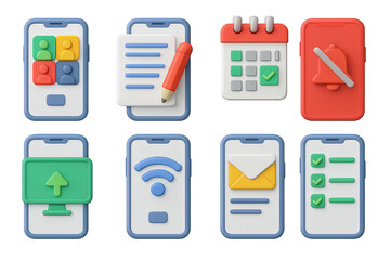Mobile app 3d icons set – interactive, user interface, digital design assets