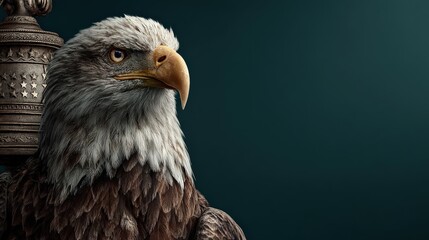Naklejka premium Eagle's Gaze: A striking image of an eagle, showcasing its intense stare and commanding presence, epitomizing strength and freedom.