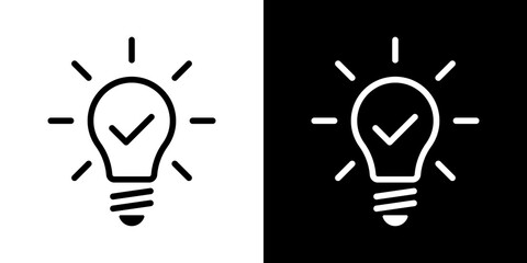 Light bulb idea icon. Brain inside lightbulb - Innovation and creativity logo. Technology and AI icon. Smart idea outline symbol. Lightbulb with brain and gear, AI intelligence.