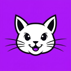 Obraz premium Cute Vector Cat Face on Purple Background