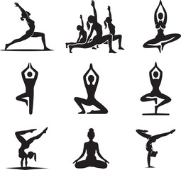Yoga Class Silhouette Icon Set Vector Collection