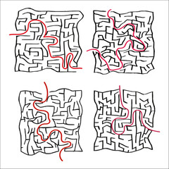 Collection of easy maze puzzle game. Black and white labyrinth business concept. Hand drawing. Labyrinth for smart kids and children. 