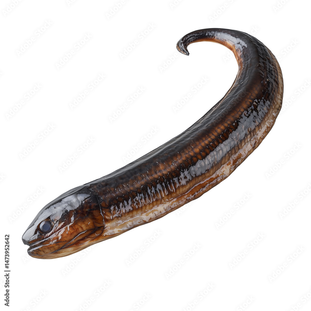 Poster eel with elongated body and distinct coloration, showcasing a detailed texture and visible features.