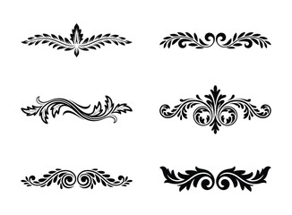 Elegant black vector floral ornaments and decorative design elements on white background
