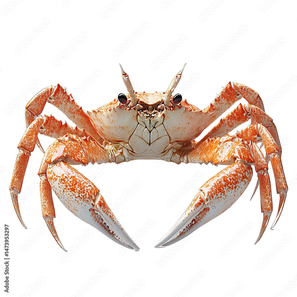 Poster a detailed crab showcasing its claws and textured shell. isolated on white background and transparen