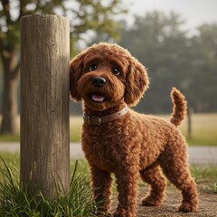 Fototapeta premium Golden Doodle Joy: Park Portrait