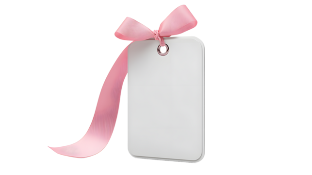 Elegant Blank Gift Tag with a Soft Pink Ribbon for Personalization and Decoration Needs