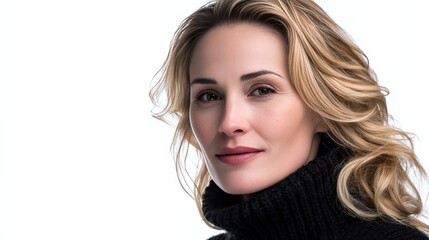 Naklejka premium Elegant Portrait of a Woman with Soft Features and Natural Makeup