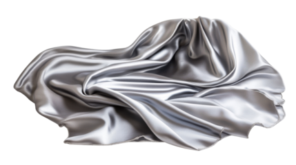 Floating Elegant Silver Fabric Isolated on Transparent Background – Luxury Textile Motion Cut Out
