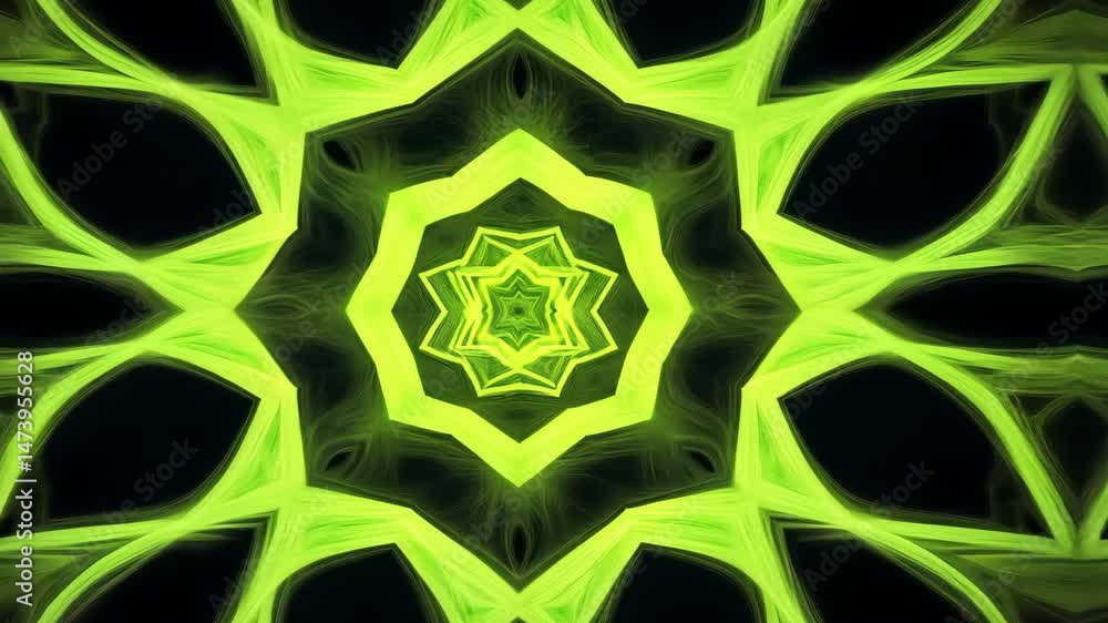Poster vibrant green glowing kaleidoscope abstract patterns and intricate design elements