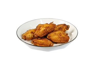 fried chickens in white plate on transparent background
