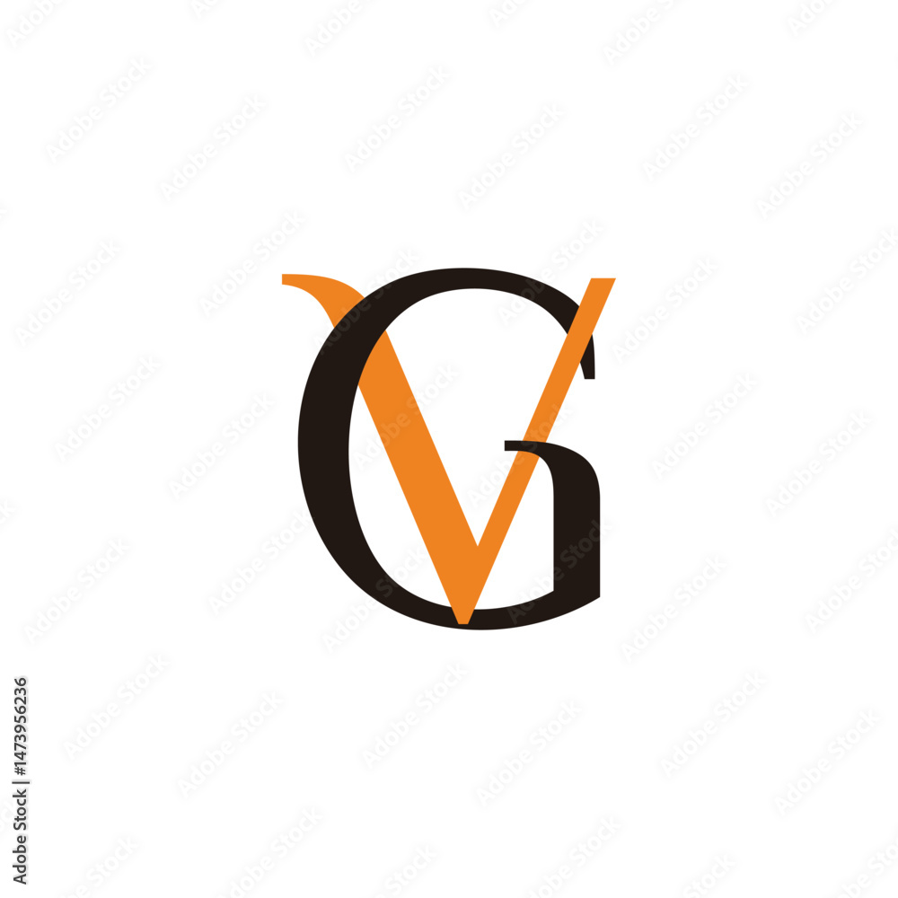 Poster letter vg curves linked colorful simple logo vector