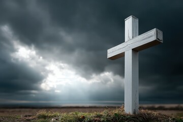 White Wooden Cross in Field, Background, illustration