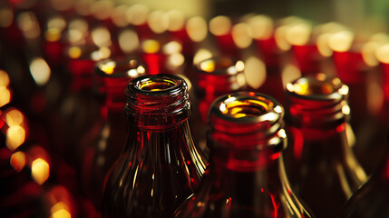 Elegant row of wine bottles with amber and red reflections, a sophisticated still life of refined taste.
