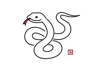八の字にとぐろを巻いている縁起の良い白蛇のイラスト シンプルでかわいい巳年の年賀状素材 