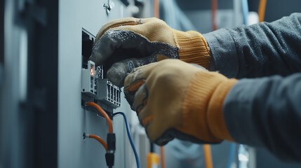 Electrician Working on Electrical Panel