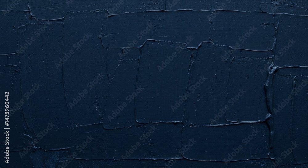 Poster close-up of textured dark blue paint applied with a palette knife, creating a rough and abstract art