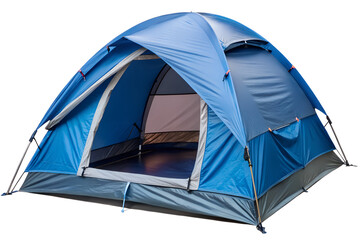 Blue camping tent isolated for outdoor adventure and recreational use, tent, camping, outdoor, adventure, shelter, blue, isolated, travel, recreation, equipment, vacation, tourism, camp, hike, summer