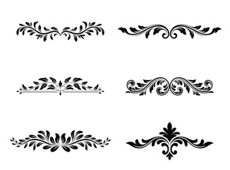 Elegant black floral borders and dividers collection for decorative design elements