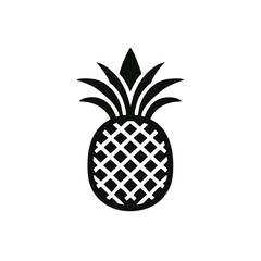 Flat Design Pineapple Logo in Black Silhouette, Clean and Modern