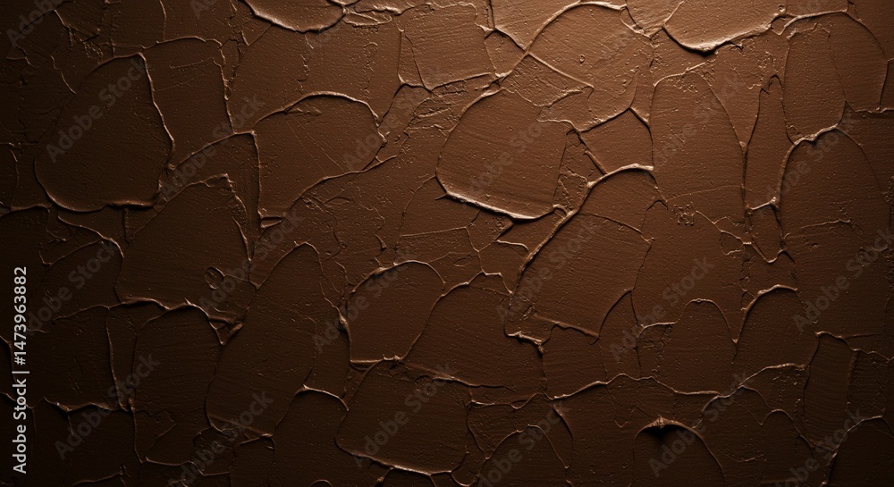 Poster close-up view of textured brown paint strokes, showing a rough and uneven surface with visible brush