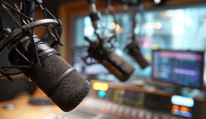 Studio microphones in sound recording room