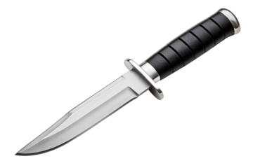 Hunting knife sharp blade black handle shiny metal on black background, knife, hunting, blade, sharp, metal, steel, black, handle, weapon, survival, cold weapon, edge, close up, tactical, equipment
