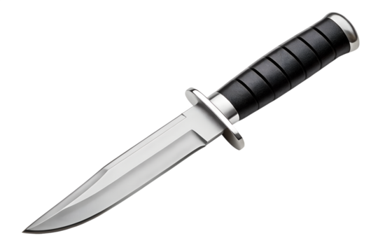 Hunting knife sharp blade black handle shiny metal on black background, knife, hunting, blade, sharp, metal, steel, black, handle, weapon, survival, cold weapon, edge, close up, tactical, equipment