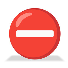 A flat vector icon of a red circular button featuring a white horizontal bar in the center. This symbol is commonly used for &ldquo;Do Not Enter&rdquo;, remove, subtract, or deny actions in digital interfaces
