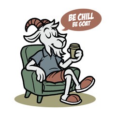 Funny Chill Goat Drinking Coffee