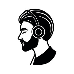 portrait of man listening music with headphones